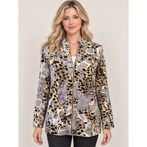 Berek 2 Animal Print Zip Jacket Grey Cream Yellow Lightweight Soft Cotton S